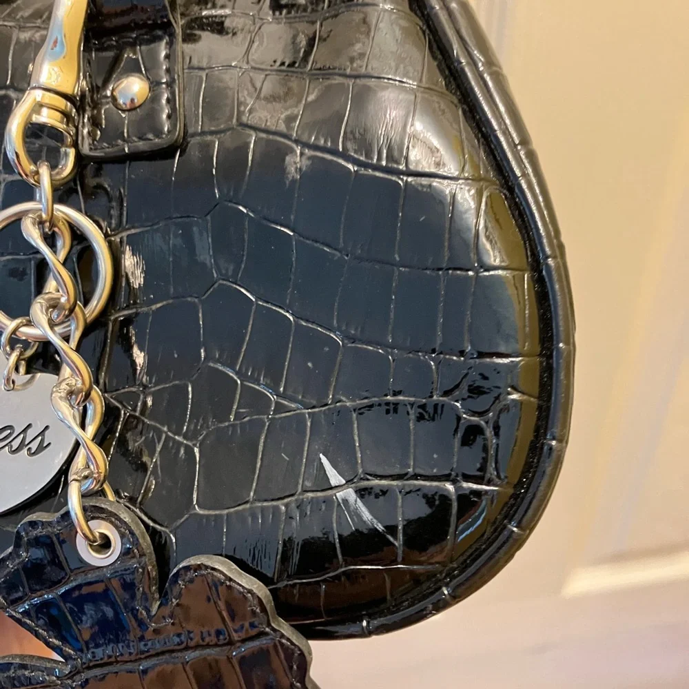 Y2K GUESS 2000s Black Croc Embossed Shoulder Bag